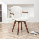LUNLING Swivel Dining Chairs, Mid Century Modern White Faux Leather Kitchen Chairs with Arms,Bamboo Legs Side Chairs No Wheels,Accent Chair for Dining Rooms and Offices,1PCS by CozyNest Decor