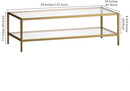 Henn&Hart 54" Wide Rectangular Coffee Table with Glass Shelf in Antique Brass, Modern coffee tables for living room, studio apartment essentials by CozyNest Decor