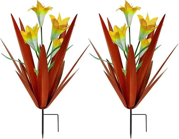 Homight Metal Agave Plant Outdoor Decoration Outdoor Garden Decoration Lily Mexican Yard Art Plant Garden Agave Lily Decorative Garden Gift… (2 Big Yellow Lilies)
