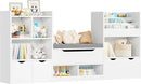 FOTOSOK 72” Kids Bookshelf with Reading Nook, Large Toy Storage Organizer with Seat Cushion and 3 Movable Drawers, Kids Reading Nook Toy Organizers and Storage with Bench for Living Room, White by CozyNest Decor