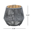 Acacia Wood Side Table with Grey Rope Design