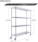 60"x18"x72" Chrome Premium Metal Steel Wire Shelving 4-Tier NSF 3200 LBS MAX Capacity Heavy Duty Storage Rack for Garages, Commercial Spaces, Hospitals, & Schools w/Premium Wheels by CozyNest Decor