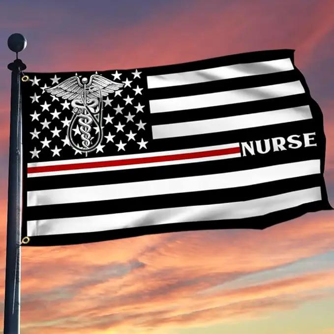 FLAGWIX American Flag-Nurse Flag Thin Red Line Nurse Grommet Flag TRN1388GFv1, 3x5 ft., No Flag Pole Rings-USA Heavy Duty Flags Canvas Cotton-Durable Indoor Outdoor Flag, photo 2 of 6