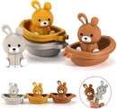 Nueplay Bathtub Toys for Toddlers 18M+，Baby Bath Toys with Animal Finger Puppets，Stackable Boat Train，Easter Bunny Gifts for Baby & Toddlers Set of 6 by TinyTreasures Baby Boutique