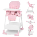 Kinder King Convertible Baby High Chair, Adjustable Feeding Chair for Babies and Toddlers with Removable Double Tray, Simple Compact Fold for Space-Saving, 2 Built-in Wheels, Easy to Clean, Pink by TinyTreasures Baby Boutique