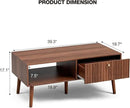 Coffee Table with Storage, Mid Century Dining Table with Fluted Drawer and Solid Wood Legs, Small Coffee Tables for Living Room, Walnut by CozyNest Decor