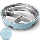 Nuogo 1 Pcs Stainless Steel Baby Suction Plates with Removable Silicone Shell 2-in-1 Metal Toddler Bowl Divided for Picky Eaters Kids Feeding Led Weaning Supplies, Dishwasher Safe (Light Blue) by TinyTreasures Baby Boutique