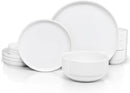 Ceramic Dinnerware Set, 12-Piece Service for 4, Soup Bowls (31.5 oz), Salad Plates (7.5"), Dinner Plates (10.5"), Round, Microwave and Dishwasher Safe, White, Cambridge Classics by CozyNest Decor