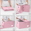 PRANDOM Collapsible Storage Box with Lid [3-Pack] Leather Fabric Foldable Storage Bin Organizer Container Basket Cube with Cover for Home Bedroom Closet Office Nursery Pink(22.8X15.7X11.8) by TinyTreasures Baby Boutique
