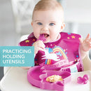 Bumkins Baby Utensils Set, Chewtensils Silicone Spoons for Dipping, Self-Feeding, Baby Led Weaning, Trainer Learning, First Stage Eating, Soft Practice Fork and Spoon, Babies 6 Months, Fuchsia by TinyTreasures Baby Boutique