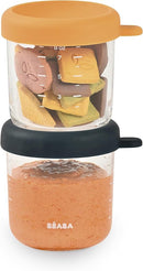 BEABA 2 Pack Glass Baby Food Jars with Soft Silicone Air Tight Lids, 8 oz Glass Storage Containers with Lids, Microwave and Freezer Safe Containers, Midnight by TinyTreasures Baby Boutique