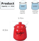 HAOTOP 12oz Sugar Bowl with Lid and Spoon,Ceramic Sugar Jar Sugar Dispenser Sugar Container Coffee Bar Accessories, Kitchen Countertop Canisters, Red by CozyNest Decor