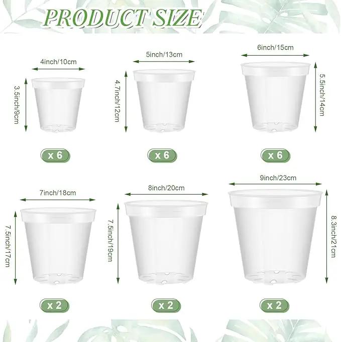 Vesici Large Size Clear Nursery Pots Variety Pack Plant Pots with Drainage Holes Planters for Indoor Plants Flexible Transparent Plastic Plant Bottle Succulents(24 Pcs,4/5/6/7/8/9 Inch), photo 2 of 6