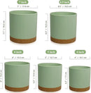 5 Pack Cylindrical Flower Pots with 7/6.5/6/5/4 inch, Modern Small Plastic Plant Pots with Drainage Holes & Saucers, Round Planter Pots for Outdoor, Indoor & Office Decor (Green Brown) by GreenHaven Gardens