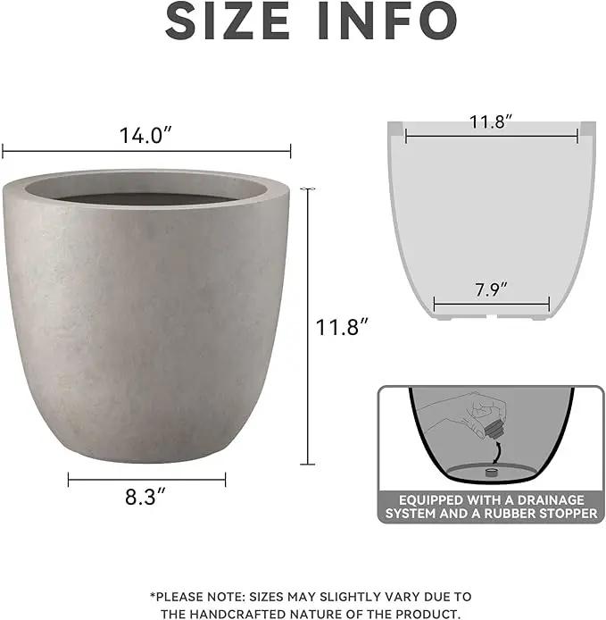 Kante 14 Inch Dia Round Concrete Planter, Indoor Outdoor Large Plant Pot with Drainage Hole and Rubber Plug for Home Patio Garden, Weathered Concrete, photo 2 of 7