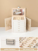 BOOVO Jewelry Box For women, 6 Layer Large Jewelry Organizer With Mirror, Multi-Function Storage Box With Lock, Accessory Holder With 5 Drawers, For Earrings Necklace Ring Bracelet (Pearl White) by TinyTreasures Baby Boutique