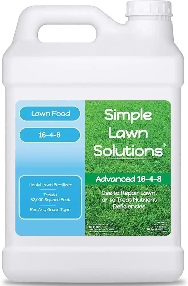Advanced 16-4-8 Lawn Fertilizer - Liquid Lawn Food Spring & Summer Concentrated Spray - Any Grass Type- Fish and Seaweed Kelp- Balanced NPK - Simple Lawn Solutions (2.5 Gallons)