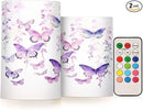 Flickering Flameless Candles, Butterflies Purple LED Candles with Remote Timer, Set of 2 Battery Operated Candle for Valentine Wedding Birthday by GreenHaven Gardens