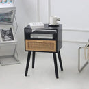 MaxSmeo End Table with Storage Mid Century Nightstand with Rattan Drawer and Shelf, Wood Small Side Coffee Table for Small Space, Living Room and Bedroom, Easy Assembly (Black) by CozyNest Decor