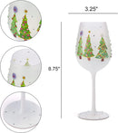 Set of 2 Stemmed Christmas Tree Design Wine Glasses - 14 oz