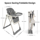 3-in-1 Foldable High Chair for Babies & Toddlers – Adjustable Height, Reclining Seat, 5-Point Safety Harness, Removable Tray, Lockable Wheels, Washable Cushion – Portable & Easy Clean, Grey by TinyTreasures Baby Boutique
