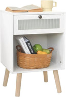 AWASEN White Night Stand, Modern Bedside Table with Glass Storage Drawer and Large Open Shelf, Wood Nightstand Side End Table with Solid Wood Legs for Bedroom, and Small Space, White by CozyNest Decor