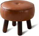 Small Foot Stool, Round Faux Leather Pouf Ottoman Foot Rest, Footstool Ottomans with Rubber Legs Under Desk, 13''L x 13''W x 10.2''H, Footrest for Couch, Living Room, Bedroom, Hallway, Brown by CozyNest Decor