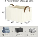 Closet Storage Bins, Fabric Closet Organizers and Storage Basket for Shelves, Collapsible Shelf Baskets for Organizing Shelves, Bedroom Clothes Basket, Beige, 3 Pack by CozyNest Decor