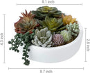 MyGift 8 Inch Round Modern Artificial Succulent Arrangement Potted in White Concrete Plant Bowl, Assorted Faux Mini Succulents in a Decorative Planter Pot by CozyNest Decor