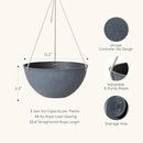 LA JOLIE MUSE Large Hanging Planters for Outdoor Plants - Hanging Flower Pots Weathered Gray (13.2 Inch, Set of 2) by GreenHaven Gardens