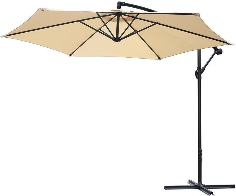 Cantilever Hanging Umbrella Rotation Patio Offset Umbrella without Weight Base, Beige