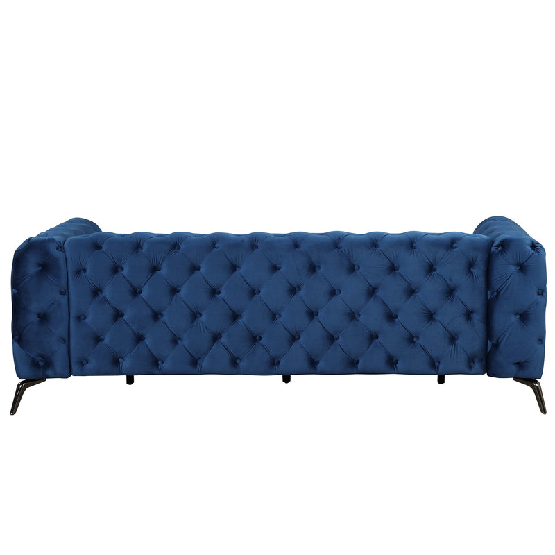 85.5" Velvet Upholstered Sofa with Sturdy Metal Legs, Modern Sofa Couch with Button Tufted Back, 3 Seater Sofa Couch for Living Room, Apartment, Home Office, Blue