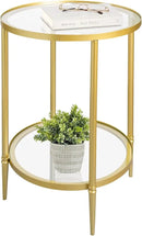 2 Tier Round Side Table, Gold End Table with Glass Top, Modern Metal Clear Coffee Tables, Small Accent Tables for Living Room, Bedroom, 18" x 18" by CozyNest Decor