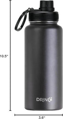 DRINCO Stainless Steel Water Bottle Spout Lid Vacuum Insulated Double Wall Water Bottle Wide Mouth (40oz 32oz 22oz 18oz 14oz) Leak Proof Keep Cold Sport Camping Hiking (32 oz, 32oz Black) by CozyNest Decor