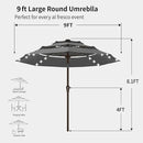 Kingdura 9ft 3-Tier Patio Umbrella with Solar Lights, Table Umbrella Outdoor Patio with Easy Crank & Tilt, 8 Sturdy Ribs, UV Protection, 32 LED Lights for Deck, Poolside, Market (Grey) by GreenHaven Gardens