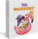 Hello Summer Decor Flamingo Decorations Summer Gnome Wooden Sign Rustic Home Decor 5 x 5 Inches by CozyNest Decor