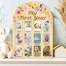 ORIGACH My First Year Baby Growth Photo Display Wood Board - 12 Months Newborn Milestones Photo Board - Neutral Baby Keepsake Board 1st Birthday Party Nursery Decor New Mom Gift - Flower by TinyTreasures Baby Boutique