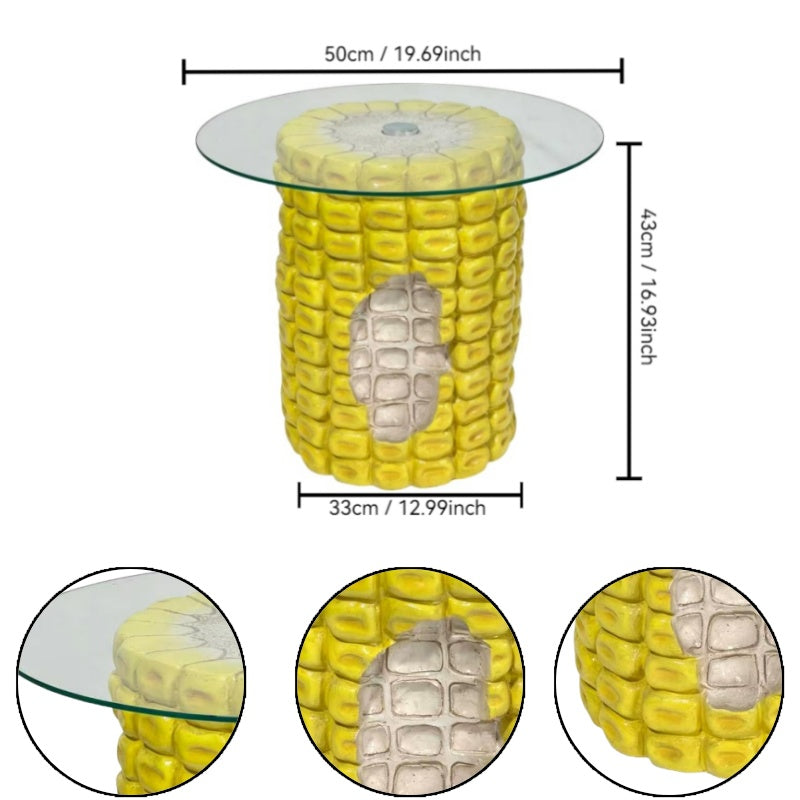 Corn Cob Side Table, 17.32-Inch High with Glass Top, Yellow, photo 3 of 10