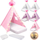6 Pack Sleepovers Teepee Tent for Kids Bulk with Mattress Sheet Light,Natural Cotton Washable Indoor Play Tent for Birthday Slumber Party Girls Boys Pajama Movie Night Supplies(Pink, Purple, White) by TinyTreasures Baby Boutique