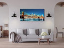Pyradecor Large Modern New York Cityscape Canvas Wall Art Brooklyn Bridge Night View Canvas Prints Stretched Landscape Pictures Paintings Artwork for Living Room Home Decorations L by CozyNest Decor