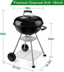 BEAU JARDIN Charcoal Grill 18 Inch for Outdoor Cooking BBQ Barbecue Coal Kettle Bowl Grill Portable Heavy Duty Round with Wheels Grilling for Tailgating Patio Backyard Camping Black BG4691 by GreenHaven Gardens