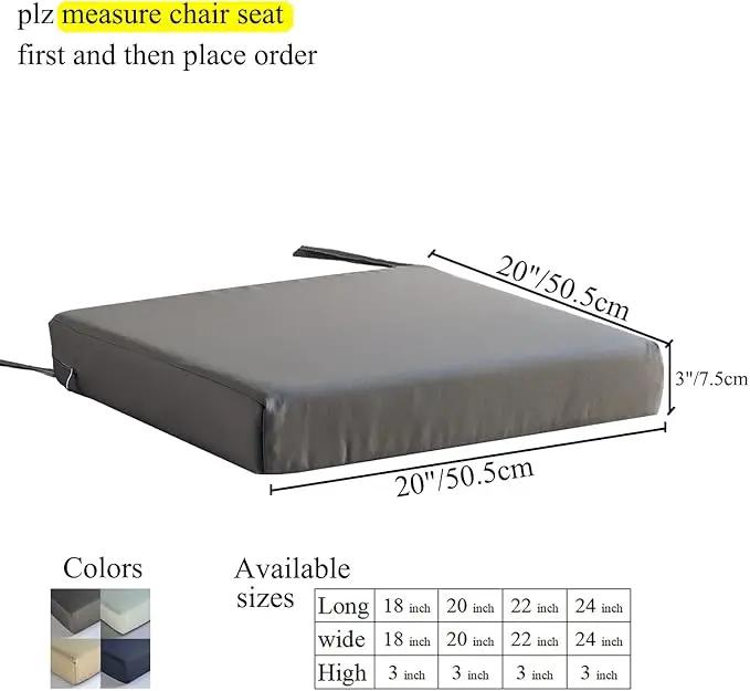 Patio Chair Cushions Set of 2 Non Slip Bottom Chair Pad with Ties Waterproof Square Outdoor Seat Cushion Replacement for Garden Swing Furniture 20x20 Inch, Gray, photo 2 of 6