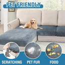 H.VERSAILTEX Velvet Stretch Sectional Couch Covers - 4 Piece Sofa Seat Cushion Set - L Shape Separate Cushion - Both Left/Right Couch Chaise Cover - Large Sofa 3 Seater + 1 Chaise, Stone Blue by CozyNest Decor
