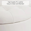 Furniliving Upholstered Button Tufted Round Ottoman, PU Storage Ottoman Round, Removable Lid Convenient Footstools, Classic Ottoman with Storage for Vanity, Nursery Room，IvoryWhite by CozyNest Decor