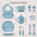 Baby Silicone Feeding Set, 13PCS Baby Self Feeding Set, Toddler Led Weaning Utensils Sets with Suction Bowl and Plate, 3 Set of Baby Spoons and Forks, Adjustable Bid, Sippy Cup with Straw and 2 Lids by TinyTreasures Baby Boutique