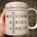 Family Forever Linked Together Custom Names Ceramic Mug, Crossword Puzzle Art, for Birthday, Anniversary or Special Occasions (Brothers & Sisters Forever Linked Together White Mug Ver 1) by TinyTreasures Baby Boutique