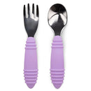 Bumkins Toddler Utensils, Kids Size Fork and Spoon Set, Silicone and Stainless-Steel Training Silverware, Angled Forks / Sporks for Self-Feeding, Children Hold Learning to Eat, 18 Months Up, Lavender by TinyTreasures Baby Boutique