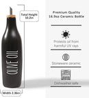 HOMCDALY Olive Oil and Vinegar Dispenser Set, Ceramic Oil and Vinegar Bottles with Bamboo Tray, 16.9oz Kitchen Cruet - Set of 2 - Black by CozyNest Decor
