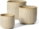 LE TAUCI Fluted Ceramic Planters Set of 3 – 8.3/7 / 5.7 in Cloud Cream Reactive Cylinder Indoor Plant Pots with Drainage Plug & Mesh, Glossy Stoneware Flower Pots for Succulents Herbs by GreenHaven Gardens