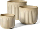 LE TAUCI Fluted Ceramic Planters Set of 3 – 8.3/7 / 5.7 in Cloud Cream Reactive Cylinder Indoor Plant Pots with Drainage Plug & Mesh, Glossy Stoneware Flower Pots for Succulents Herbs by CozyNest Decor